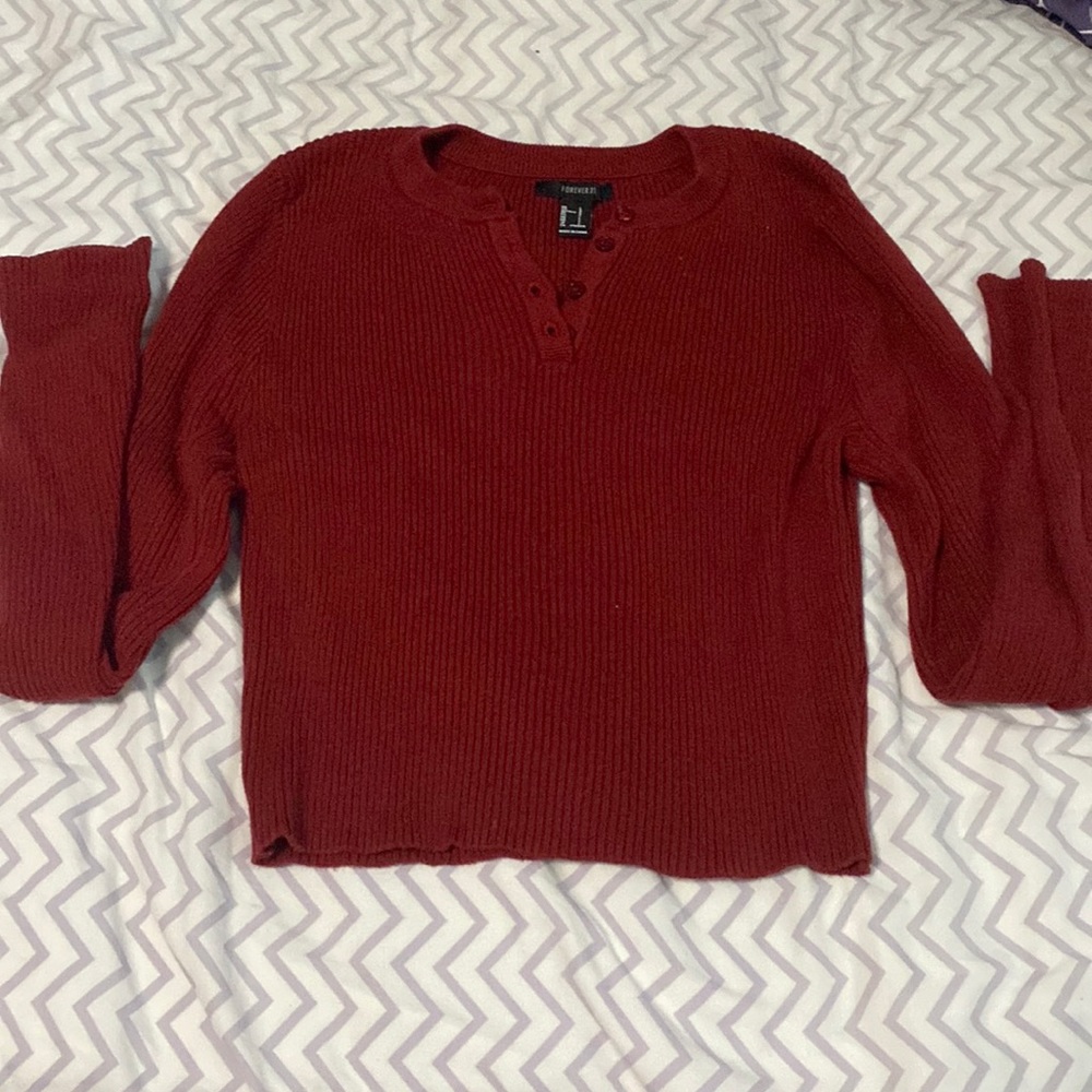 dark red ribbed long sleeve button up